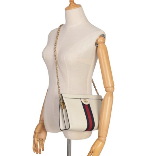【新品到仓特惠秒】Gucci 古驰 女士经典三色条双G LOGO 荔枝纹牛皮淡金链肩背包斜背包 11741 商品图12