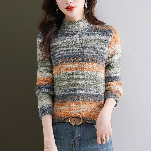 彩虹条纹圈圈纱毛衣，加厚短款打底衫洋气内搭上衣CC-103-A1897 商品图1