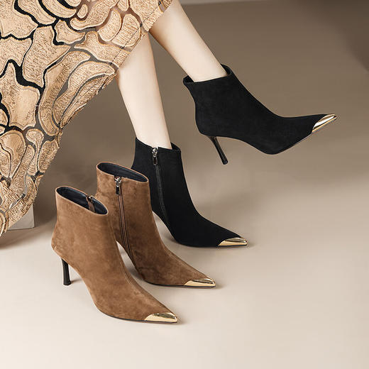 【预售5天】韩版时尚金属头防踢，高跟小短靴裸靴FDJ-YC-125 商品图0