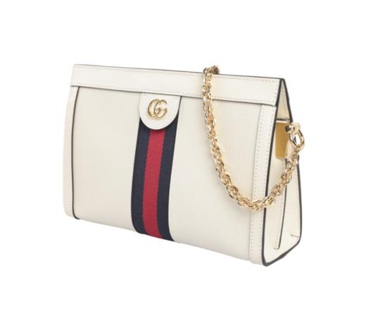 【新品到仓特惠秒】Gucci 古驰 女士经典三色条双G LOGO 荔枝纹牛皮淡金链肩背包斜背包 11741 商品图2