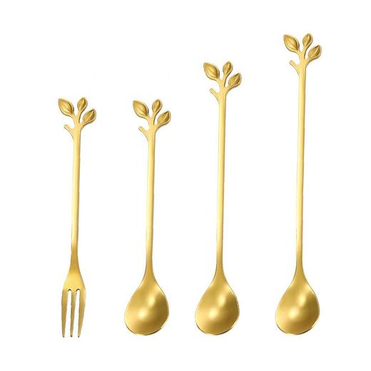 不锈钢树叶勺网红甜品勺搅拌勺咖啡勺欧式金色餐具家用勺可爱勺子 商品图4