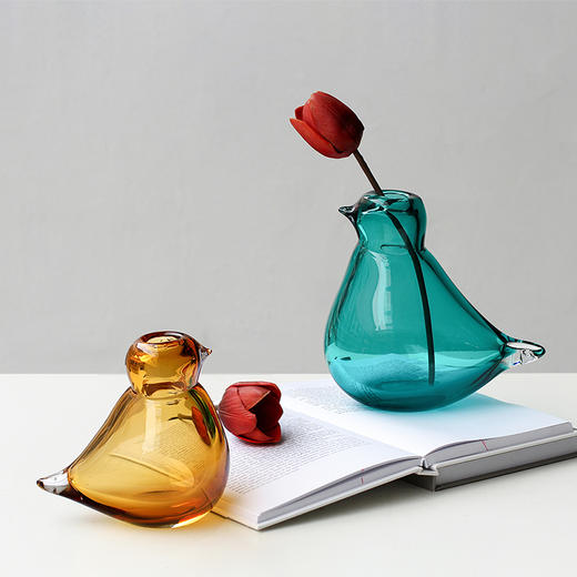 简约轻奢摆件小鸟琉璃花瓶北欧创意水培插花客厅装饰迷你小摆件 商品图4