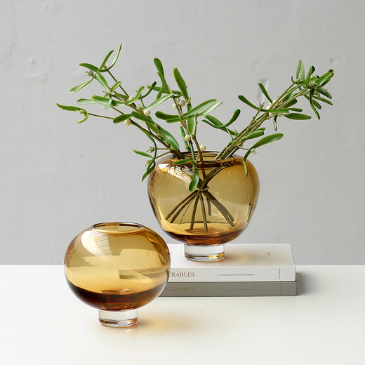 简约轻奢厚底圆形小口琉璃花瓶茶色花瓶高端设计师客餐厅桌面花器 商品图2