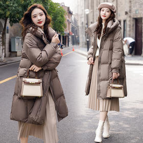 韩版中长款宽松显瘦，加厚保暖白鸭绒羽绒服HR-HJY23607