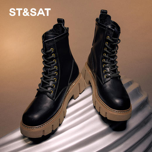 星期六厚底系带学院风潮酷马丁靴短靴SS34116560 商品图1