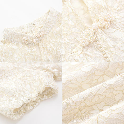 女装立领短袖旗袍式蕾丝连衣裙Q3222366 商品图1