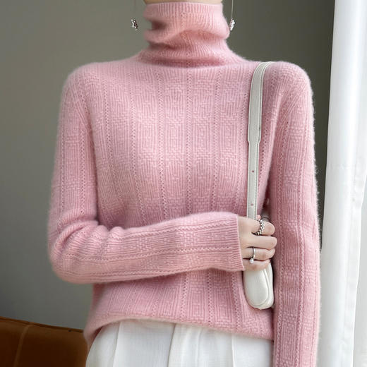 S7001高级感打底衫女2023秋冬新款提花高领毛衣宽松大衣内搭堆堆领毛衫 商品图2