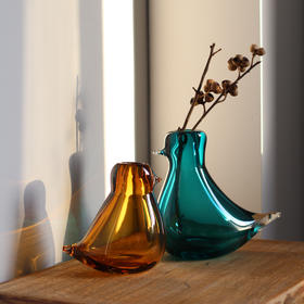 简约轻奢摆件小鸟琉璃花瓶北欧创意水培插花客厅装饰迷你小摆件