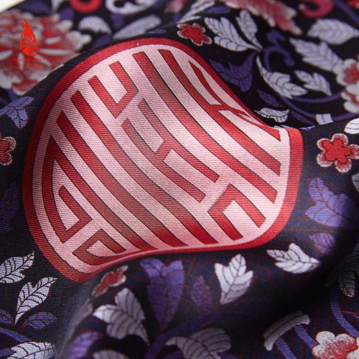 SAINTJOY/上久楷国礼款 女士宋锦双面长巾 凤穿牡丹·黑色红底 CJ13251 商品图4