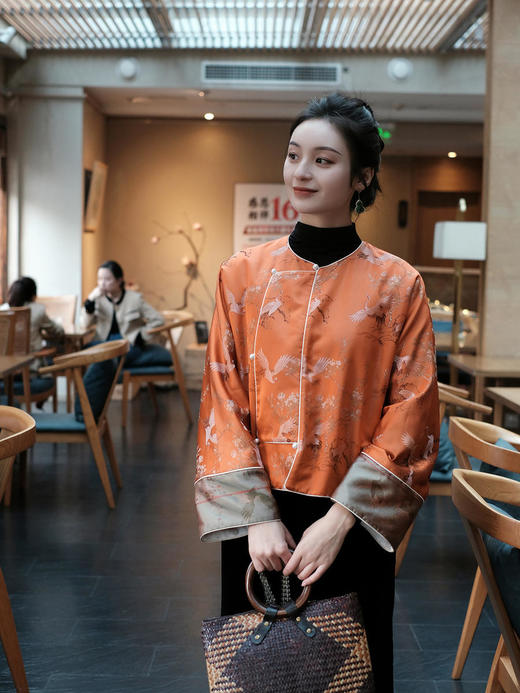 盛唐牡丹 |宋锦闲云野鹤偏襟夹棉外套 (夹棉) 商品图12