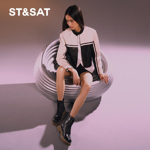 星期六厚底系带学院风潮酷马丁靴短靴SS34116560 商品图2