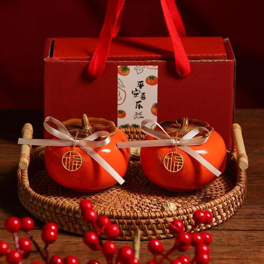 乔迁之喜装饰柿柿如意柿子陶瓷茶叶罐摆件创意礼品礼盒伴手礼套装 商品图0