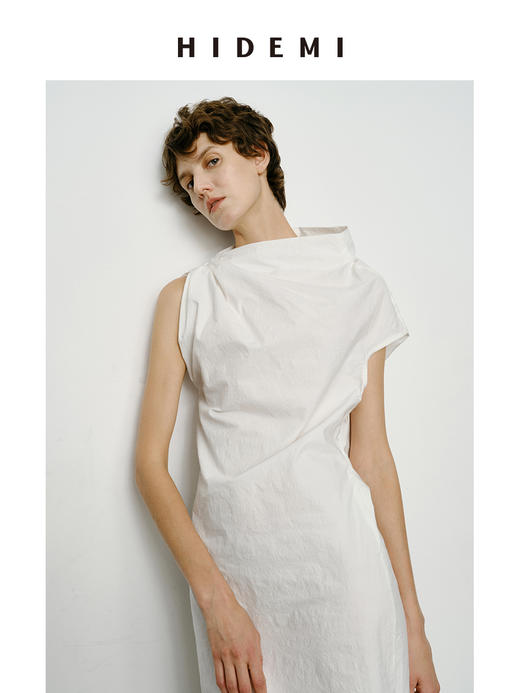 HIDEMI 立体裁剪斜肩式礼服连衣裙 黑色/白色 商品图5