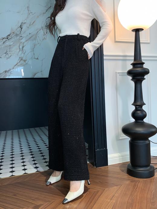 BeQueenStory【香香美腿】重工亮片小香肌理感加长堆叠垂感直筒裤 商品图7