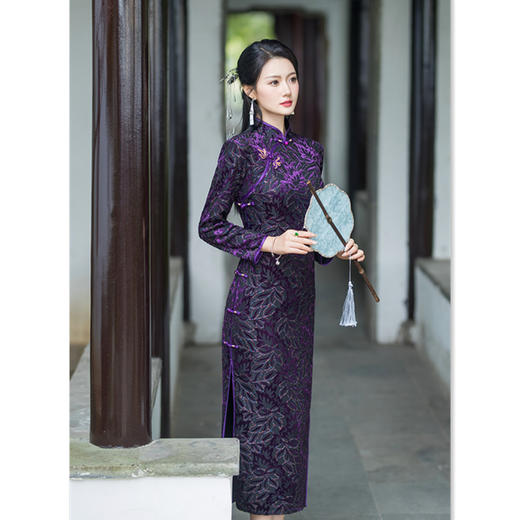 植绒加绒长款七分袖旗袍2023冬新款复古中国风改良中式旗袍GX 商品图5