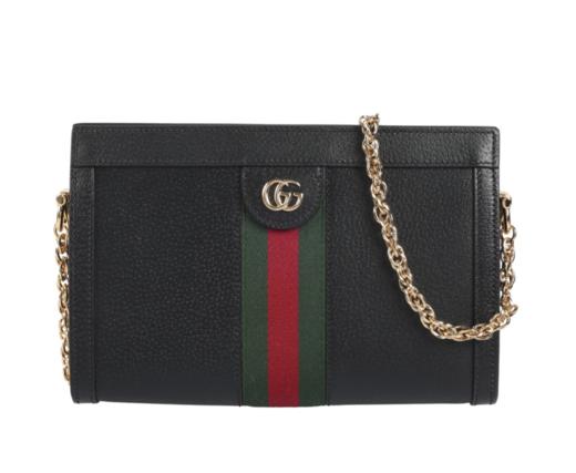 【新品到仓特惠秒】Gucci 古驰 女士经典三色条双G LOGO 荔枝纹牛皮淡金链肩背包斜背包 11741 商品图1