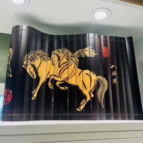 八骏图°压线竹雕画大竹简