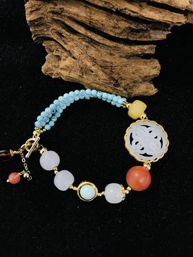 5FJADE吉祥灵玉白玉松石手链