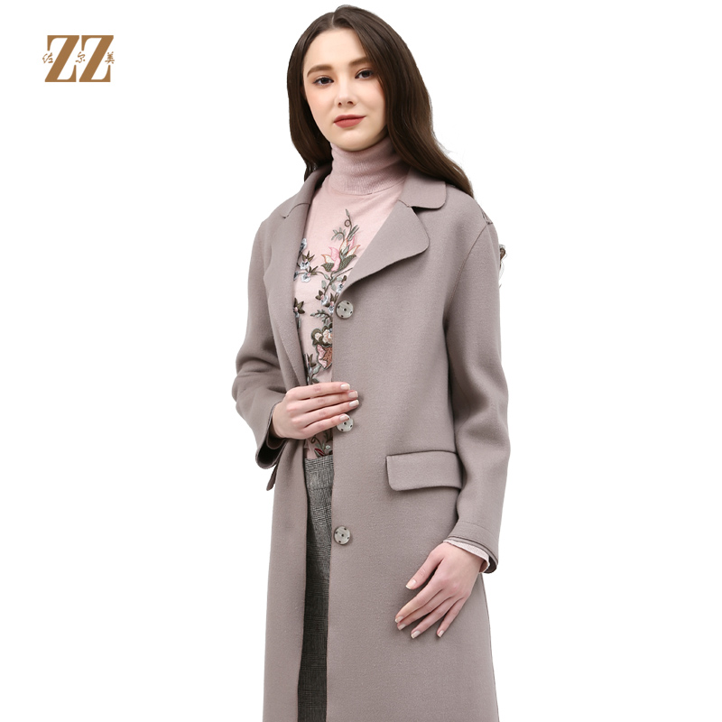 佐尔美冬季新品中长款针织山羊绒羊毛双面呢女士大衣E74SM29