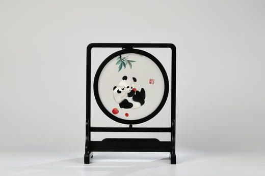 蜀绣双面绣-滚滚红荔双熊猫 商品图1