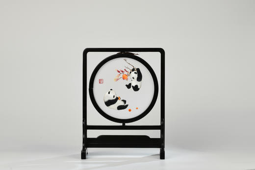 蜀绣双面绣-柿柿如意双熊猫 商品图1