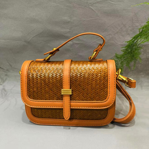 长方形竹编单肩包 商品图0