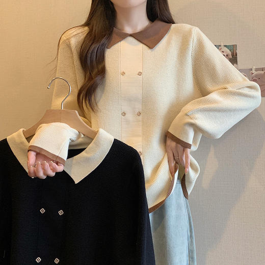 大码女装2023秋装新款洋气宽松针织衫上衣胖mm时尚毛衣打底衫 商品图1