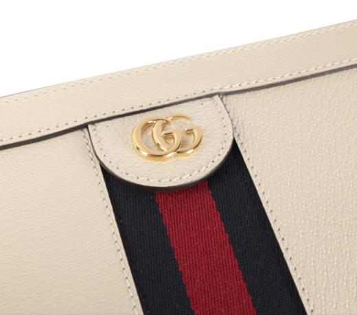 【新品到仓特惠秒】Gucci 古驰 女士经典三色条双G LOGO 荔枝纹牛皮淡金链肩背包斜背包 11741 商品图5