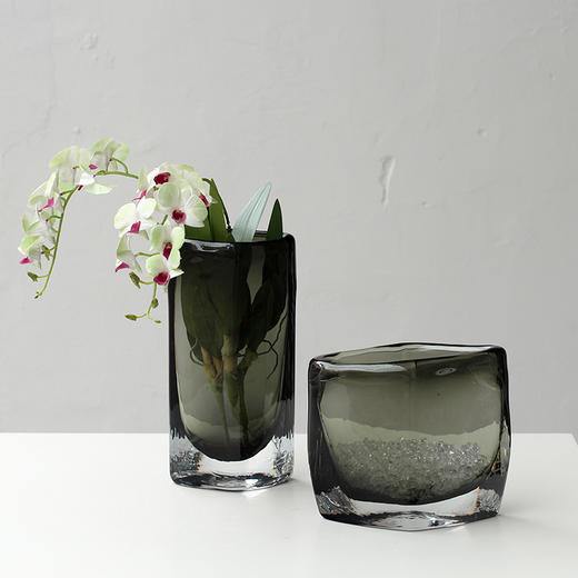 现代轻奢厚重扁形方口琉璃花瓶样板房客厅酒店软装异形几何摆件 商品图4