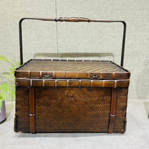 竹编带盖收纳筐提篮(长方形） 商品图0