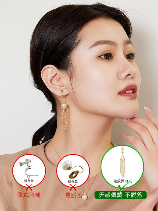【挚友限定】悦甄 扉扬 18K金akoya珍珠流苏耳夹天使之眼造型 商品图2