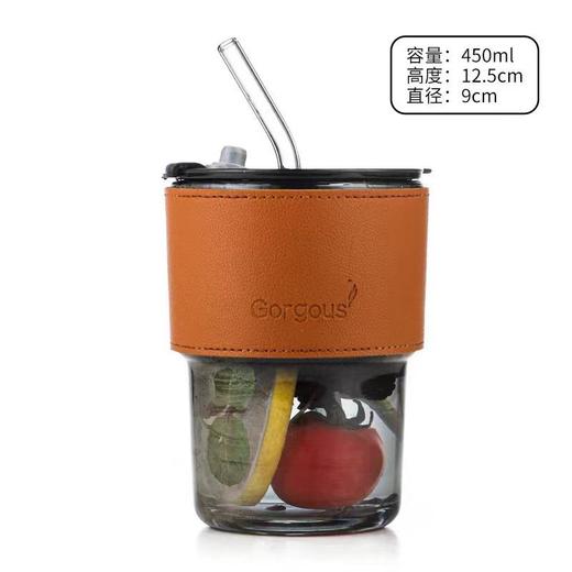 ins风皮革网红玻璃竹节杯高颜值便携玻璃水杯家用大容量咖啡杯 商品图3