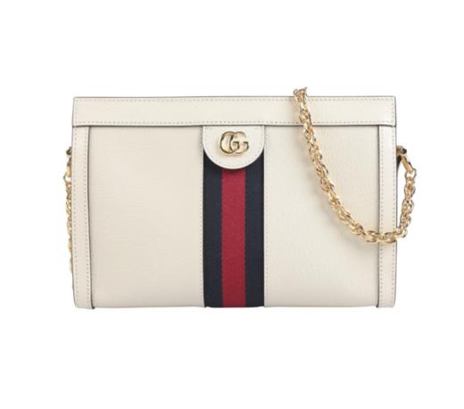 【新品到仓特惠秒】Gucci 古驰 女士经典三色条双G LOGO 荔枝纹牛皮淡金链肩背包斜背包 11741 商品图0