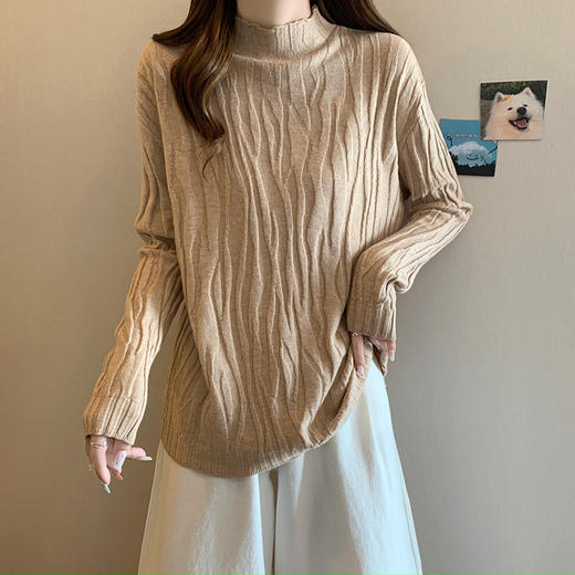 秋季【大码半高领软糯毛衣内搭】洋气针织衫上衣女 胖mm宽松显瘦打底衫    商品图7