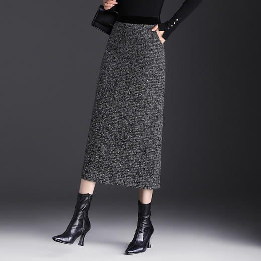 长款小香风时尚毛呢直筒裙，秋冬款高腰修身洋气通勤半身裙MYX-28135 商品图2