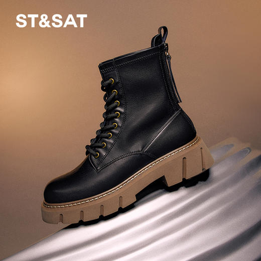 星期六厚底系带学院风潮酷马丁靴短靴SS34116560 商品图0