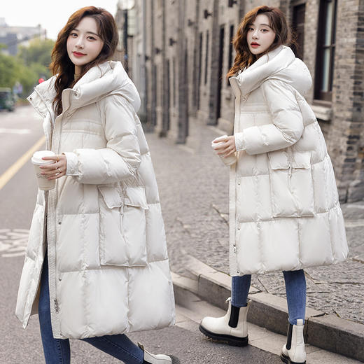 韩版中长款宽松显瘦，加厚保暖白鸭绒羽绒服HR-HJY23607 商品图1