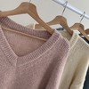 秋冬【大码慵懒风V领长袖针织毛衣女】胖MM遮肚上衣 藏肉中长款打底衫 商品缩略图3