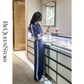 BeQueenStory【魅力出街】320g加绒烫钻撞色收腰直筒裤休闲显瘦套装