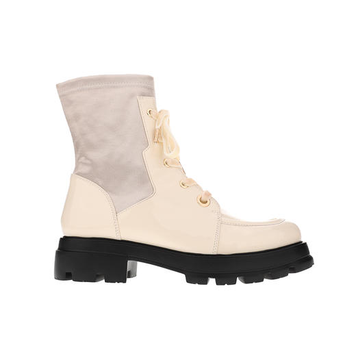 sheme进口弹力羊皮面料拼接漆皮修饰腿型女士弹力短靴可定制 商品图5