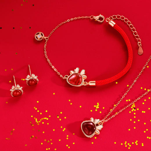 【招财萌蛇套装❗️s925纯银国潮三件套】原创手链女+项链+耳钉 新中式国潮生肖蛇本命年好货QQ手工饰品情人节 商品图0