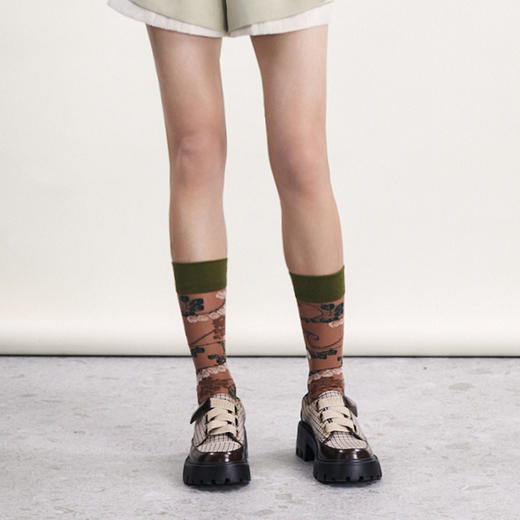 谜底学院风中筒袜2024春季新款复古文艺花色百搭袜子女2241MQ0403 商品图1