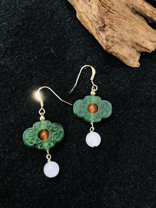 5FJADE吉祥灵玉14K包金碧玉耳坠 商品图0