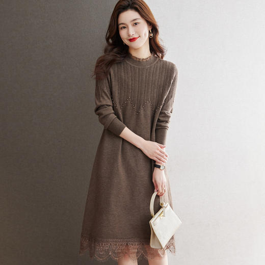 蕾丝拼接针织连衣裙，气质内搭长款打底毛衣裙CC-QL-W8380 商品图2