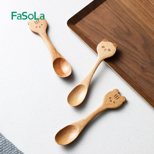 FaSoLa木勺子木质柄吃饭用调羹家用日式木头汤勺小号汤匙蜂蜜勺 商品图9
