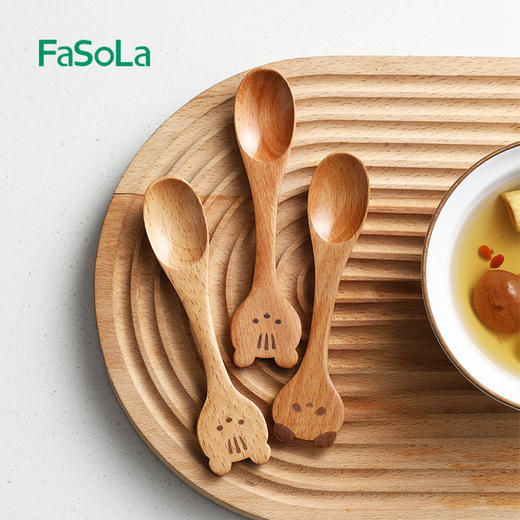 FaSoLa木勺子木质柄吃饭用调羹家用日式木头汤勺小号汤匙蜂蜜勺 商品图4