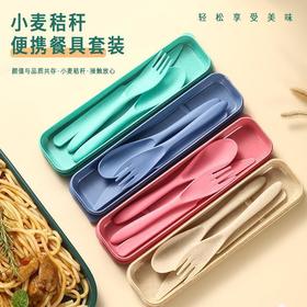 小麦秸秆刀叉勺三件套餐具套装学生便携旅行户外北欧风塑料餐具盒