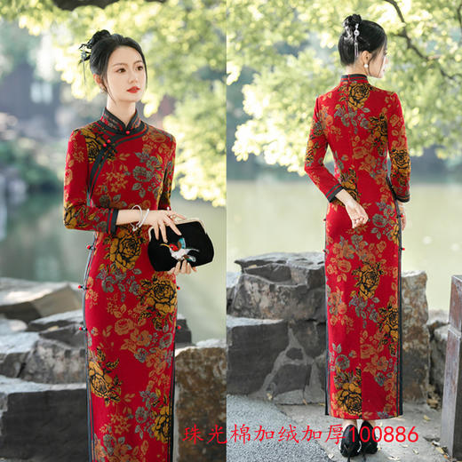 苏杭冬季珠光棉加绒加厚旗袍2023冬季新款旗袍GX 商品图0