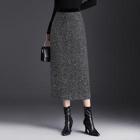 长款小香风时尚毛呢直筒裙，秋冬款高腰修身洋气通勤半身裙MYX-28135