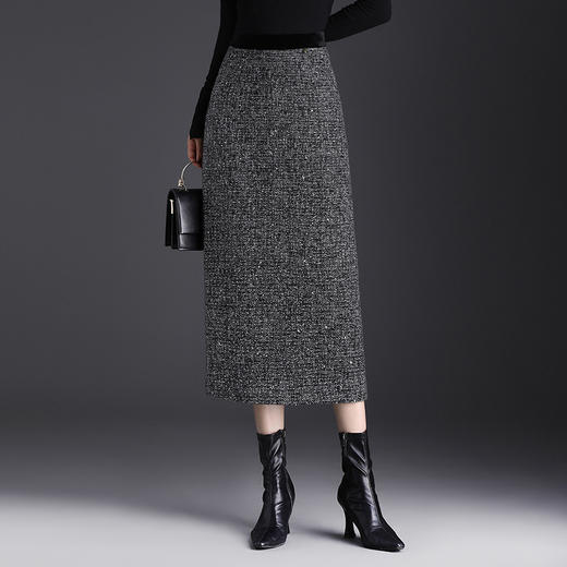 长款小香风时尚毛呢直筒裙，秋冬款高腰修身洋气通勤半身裙MYX-28135 商品图0